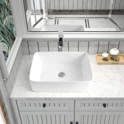 China Modern Wholesale White Rectangular Ceramic Countertop Bathroom Vanity Vessel Sink for sale