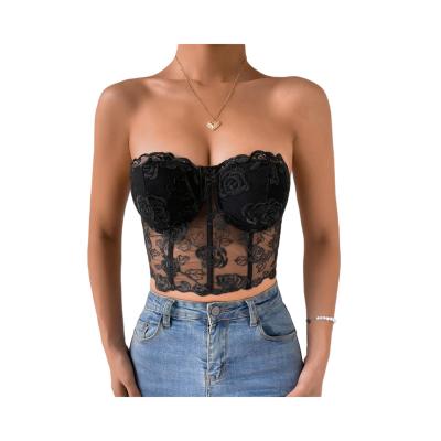 China Sexy QUICK DRY Women's Bra Y2K Streetwear Lace Perspective Lace Top Corset for sale