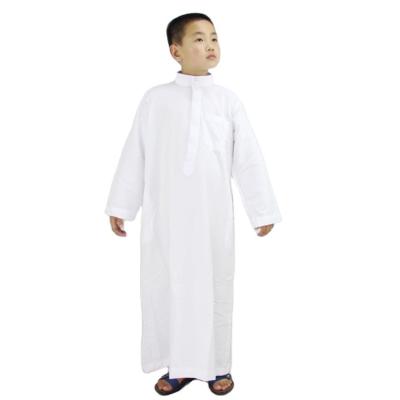 China Muslim Arabic A/1-15 Years Of Qatari Long Robe Stain Polyester Wholesale/OEM Cotton Support White Muslim Boys Collar Islamic Kids Dropshipping for sale