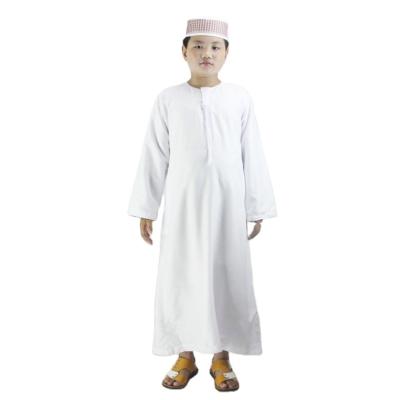 China Muslim Arab A/1-15 Years Muslim boys dropshipping wholesale/OEM spot polyester white round neck cotton islamic children's worship long robe for sale