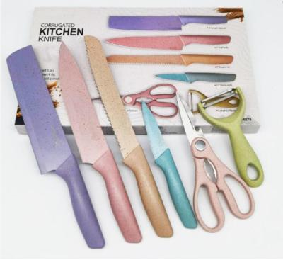 China Colorful Environmentally Friendly Minimalist Wheat Straw 6pcs Wheat Straw Fruit Vegetable Knife Stainless Steel Kitchen Knife Sets for sale