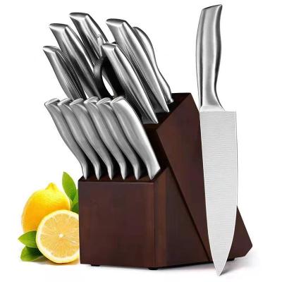 China Viable Wholesale Custom Kitchen Exclusive Line Hollow Handle Bass Stainless Steel Knife Set With Wood Block Serrated Steak Knives for sale