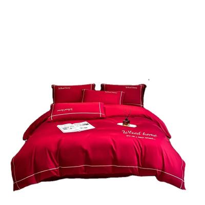 China Anti-static Red Bed Sheet Bedding Set High Quality 60S Cotton Hometextile Duvet Cover Wholesale for sale