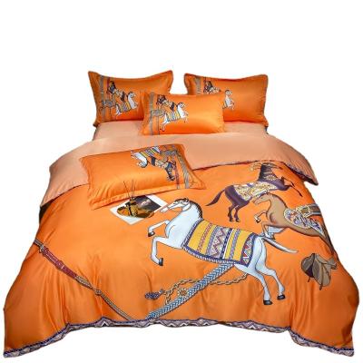 China Fashion Folded Horse Printed Microfiber Bed Linen Bedding Set Wholesale for sale