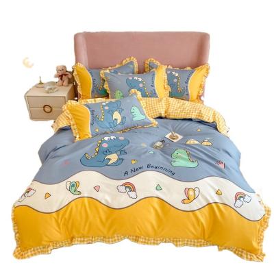 China Folded Polyester Bedding Set Lovely Lovely Cartoon Dinosaur Kids Bed Set for sale