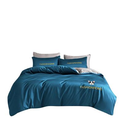 China Anti-Static Royal Blue Luxury Bedding Set Cotton 60S 300T Embroidered Bed Set Wholesale for sale