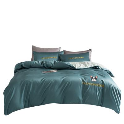 China Anti-Static Green Embroidery Dog Designer Bed Set 60S 300T Cotton Bedding Set for sale