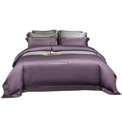 China Anti-static Noble Purple Duvet Hotel Custom Bedding Set High Quality 100% Cotton 60S 300TC for sale