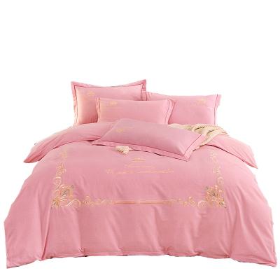 China Single bedding set 100 cotton hotel duvet cover bed fold single piece set luxury solid pink wholesale hometextile for sale