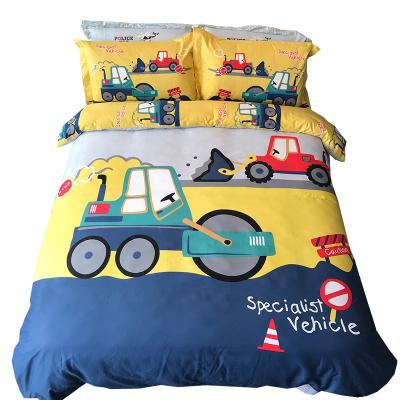 China Big Folded Boy Bed Set 100% Cotton Yellow Car Printed Kids Cartoon Bedding Set Custom Made for sale