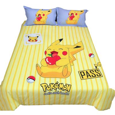 China Nondisposable Yellow Pokemon Kids Sheet Cartoon Bedding Sets Wholesale Cotton for sale