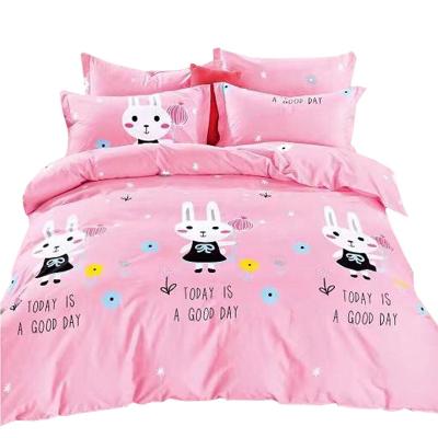 China Cotton Folded Sheet Set Girl's Bed Room Bedroom Cartoon 4pcs Fitted Sheet Custom Pink Rabbit for sale