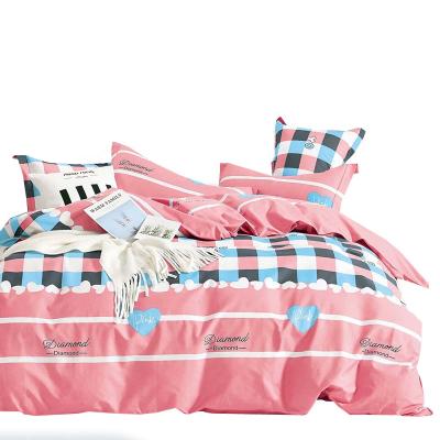 China Custom Wholesale 100% Cotton Adult Flat Fitted Sheet Set Bedding Single Folded Pink Grid for sale