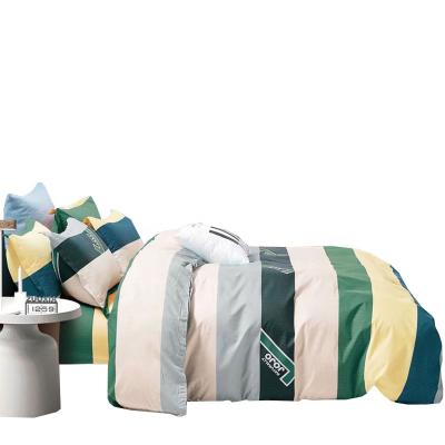 China Sustainable Fashion Bedding Set 100% Cotton Green Striped Flat Fitted Custom Wholesale for sale