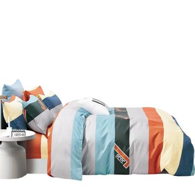 China Orange Green Striped Cotton Fashion Bedding Set 100% Flat Folded Fitted Sheet Custom for sale