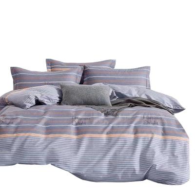 China 100% Fitted Sheet Cotton Bedding Set Sustainable Gray Striped Flat Bed Set For Home Man for sale