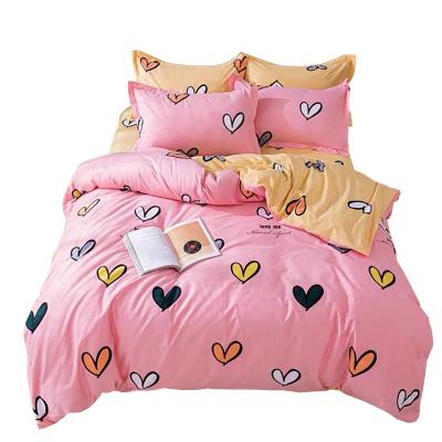 China Modern Folded Bed Set Cotton Comfort Bedding Set Love Style Girls Bed Room Set Pink Yellow Custom for sale