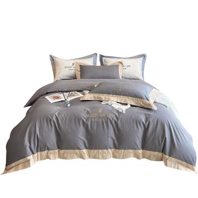 China Wholesale 100% Cotton Luxury Home Hotel Duvet Cover Set Adult 4pcs Gray Queen Bed Set for sale