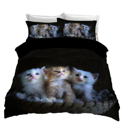 China Custom 3d Bedding Folded Set Cartoon Luxury Kids Home Textile Duvet Cover Bed Set Cat Animal for sale