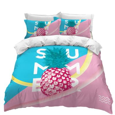 China Fashion 3d Folded Bedding Set Pink Pineapple Bed Sheet Set Digital Printed Customized King Of Queen for sale