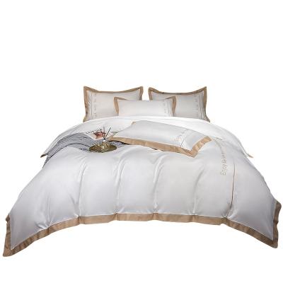 China Hotel anti-static luxury white bedding set high quality 60S Egyptian cotton wedding bed set wholesale for sale