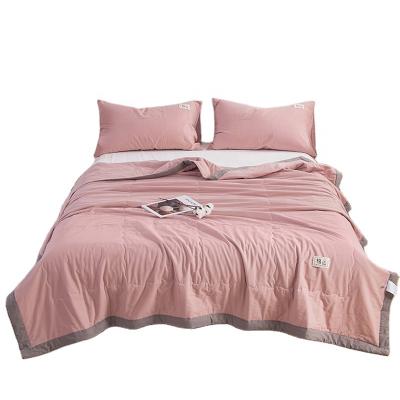 China Pink Home Yarn Dyed Washed Cotton Solid Color Factory Price Popular Summer Cooling Comforter Designer for sale