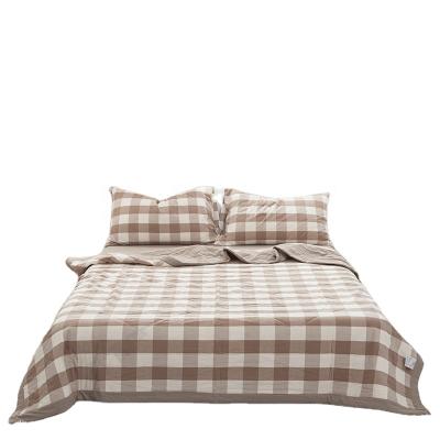 China Home Coffee Brown Grid Washed Cotton To Price Factory Price Summer Comforter Sets High Quality ODM OEM for sale