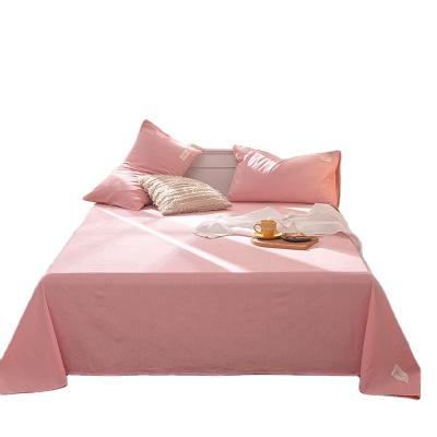 China Single Washed Pink Non-disposable Cotton Double Bed Sheet Set Adult King Queen for sale