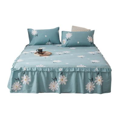 China Pure Cotton TWILL Cotton Bed Skirts Modern Bed Skirt Cover Reactive Printing Ruffled Bed Skirts Floral for sale