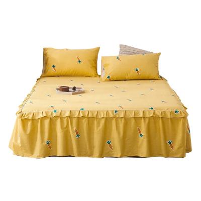 China TWILL 120cmx200cm 150cmx200cm 180cmx200cm 100% Cotton Beautiful Fitted Bedspread Skirt Beds Skirts Yellow Wholesale for sale