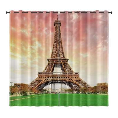 China Blackout City Building 3D Printed Luxury Windows Curtains For Living Room Customized for sale