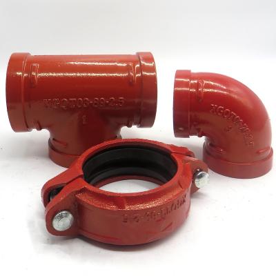 China Fire Fighting Svstem and Other Fields Fire Fighting Grooved Elbow Mechanical Tee Ductile Iron Pipe Fitting Flexible Coupling Grooved Coupling for sale