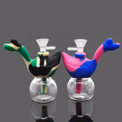 China Custom Herb Weed Smoking New Detachable Swan Shape Smoking Tobacco Herb Spice Pipe Silicone Pipes Smoking Accessories With Glass for sale