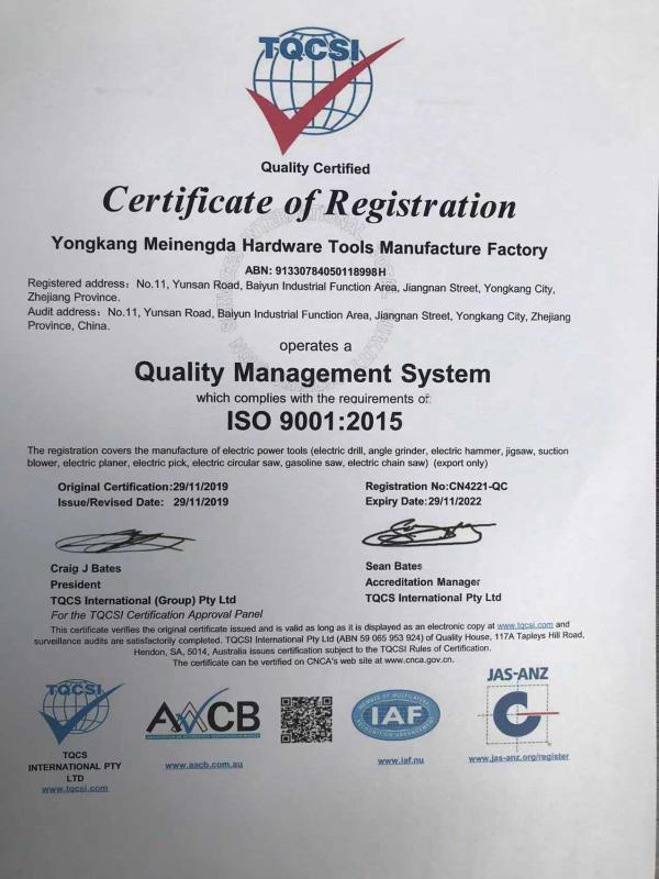 ISO9001 - Meinengda Hardware Tools Manufacturer