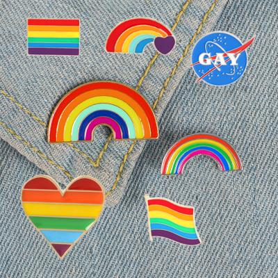 China Fashionable QIHE Fashion Hot Sale High Quality Colorful Heart Rainbow Flag Enamel Lapel Pins For Gay Pride Badges for sale