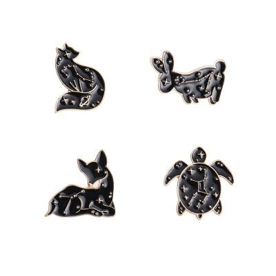 China Europe New Arrival Starry Night Sky Black Animal Pins Custom Design Rabbit Turtle Fox Enamel Metal Lapel Pins for sale