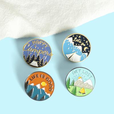 China Europe Adventure Custom Outdoor Lapel Pins Badges New Style Mountain Wild Camping Hiking Brooches for sale