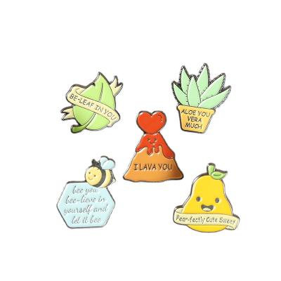 China Europe In Stock Soft Enamel Pin Cactus Leaves Plant Cute Cartoon Pin Now For Clothing Text for sale