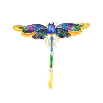 China New Europe Design Women's 3-Color Faux Stone Crystal Vintage Enamel Dragonfly Brooches For Office Party Brooch Animal Pins for sale