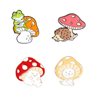 China Trendy Mushroom Cartoon Enamel Pin Frog Music Hedgehog Cat Brooch Fun Fashion Badge Clothes Backpack Decorations Jewelry Gift for sale