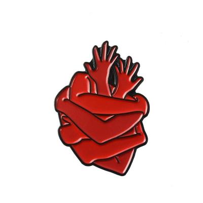 China Trendy Couples Hugging Together Blood Red Enamel Pin Different Punk Pin Heart Shape Love Brooch Pin for sale