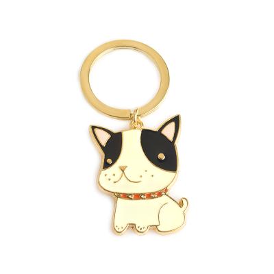 China Hot Sale French Bulldog Smart Dog Gold Plating Enamel Metal Promotion Gift QIHE Key Chain for sale