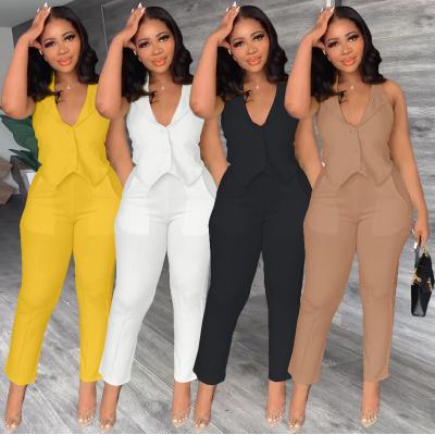 China Fsclothing QUICK DRY Solid Color Women Casual Vest Pants Two Piece Sets And Blazer Suit Set For Women C36 for sale