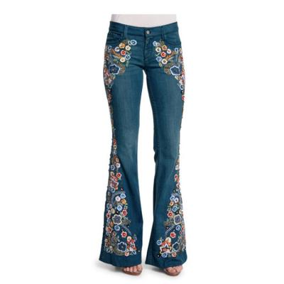 China Waterproof Women Jeans Embroidered High Waist Flared Jeans Plus Size 4XL Skinny Floral Pants Ladies Spring Autumn Casual Denim Pants C85 for sale