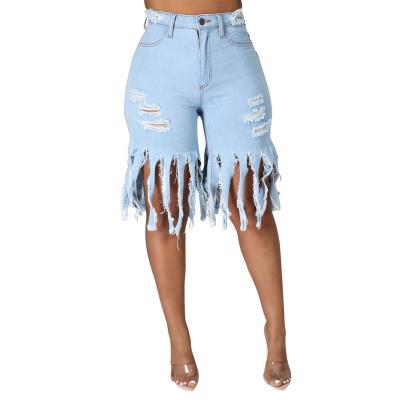 China 2023 Summer Waterproof Women's Jeans Shorts Hollow Out Casual Vintage Denim Shorts Pants Tassel For Women C154 for sale