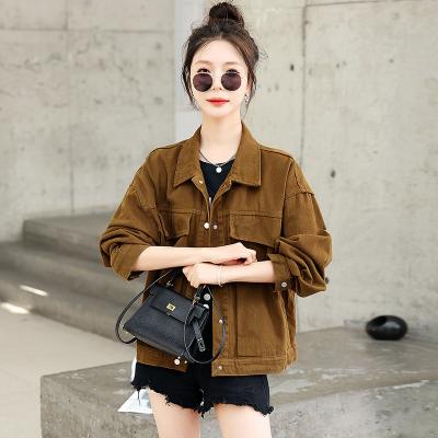 China Autumn And Winter Casual Turn-down Collar Corduroy Waterproof Denim Short Straight Jeans Women Jean Jacket Coat Sleeve Jacket C222 for sale