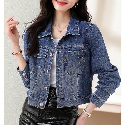 China Custom Short Waterproof Blue Team Denim Jacket For Women Spring And Autumn Denim Retro Casual Blue Jacket For Lady Women C224 for sale