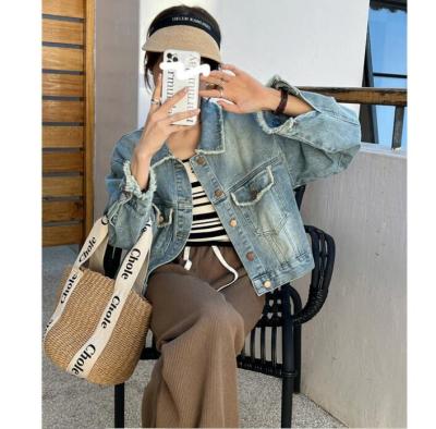 China Autumn Women's Lady Denim Jeans Jacket Loose Fashion Korean Casual Autumn Waterproof Clothing Women Cropped Jackets C226 for sale