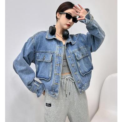 China 2023 Ladies Denim Jackets Autumn Blue Jeans Jacket Korean Women's Clothing Wholesale New Arrival Waterproof Women's Short Denim Jacket C239 for sale