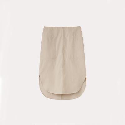 China OEM/ODM RTS Women Bow Straight Form Summer Cotton High Waist Zipper Back Side Slits Pocket Solid Color Women Knee Skirt for sale